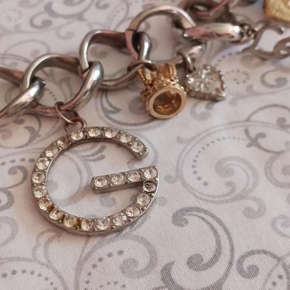 Guess Crystal Gold Crown and Heart Charm Bracelet